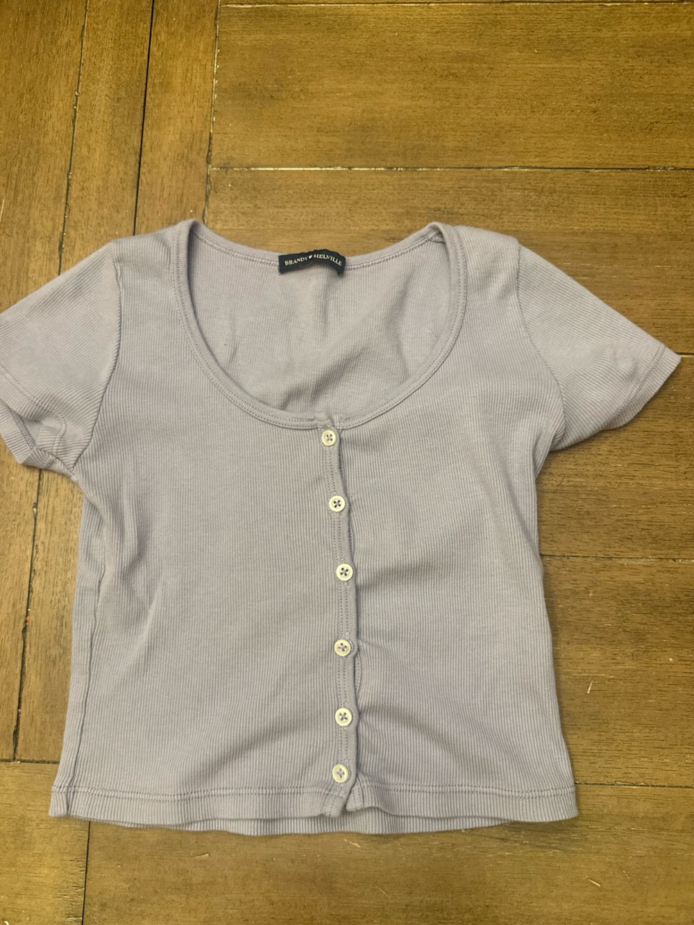 Button-Front Ribbed Short Sleeve Top